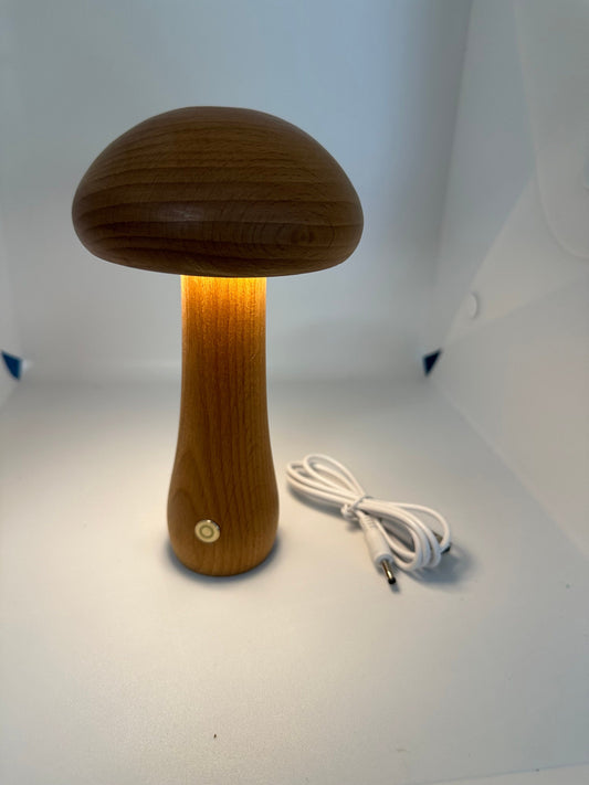 Wood Mushroom Lamp White Lights Dimmable Rechargeable