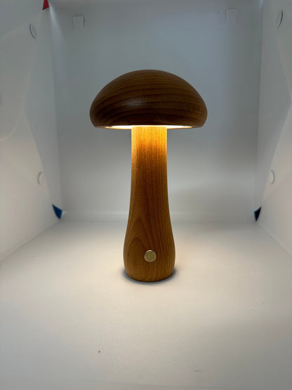 Wood Mushroom Lamp White Lights Dimmable and Rechargeable