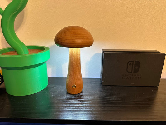 Wood Mushroom Lamp White Lights Dimmable and Rechargeable