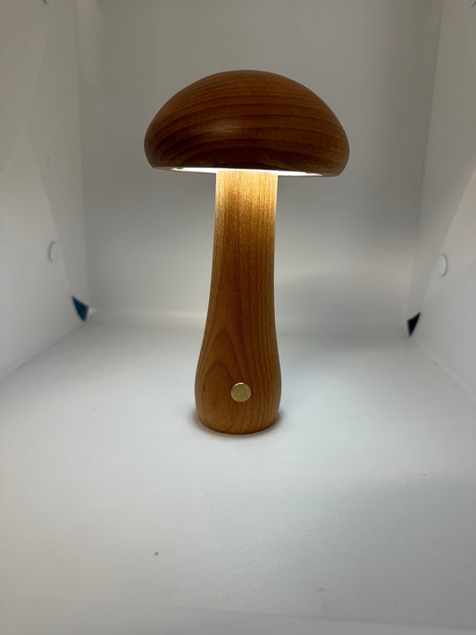 Wood Mushroom Lamp White Lights Dimmable and Rechargeable
