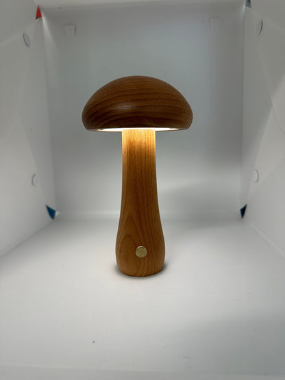 Wood Mushroom Lamp White Lights Dimmable and Rechargeable